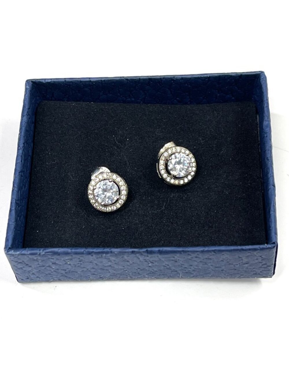 Sterling Silver Cubic Zirconia Halo Stud Earrings Marked 925 UD